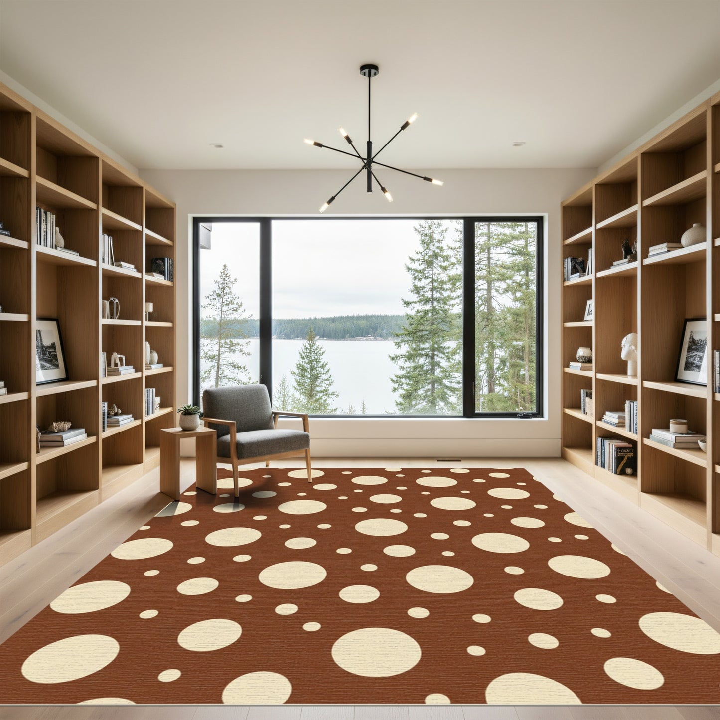 Brown Cream Polka Dot Circles Rug