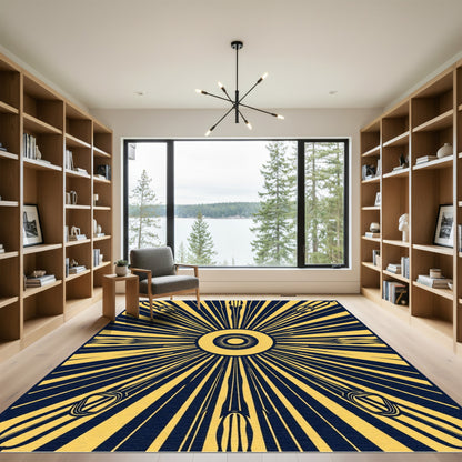 Golden Sunburst Geometric Rug