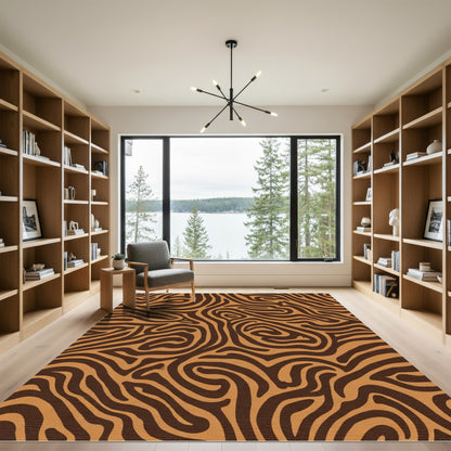 Brown And Tan Abstract Stripes Rug