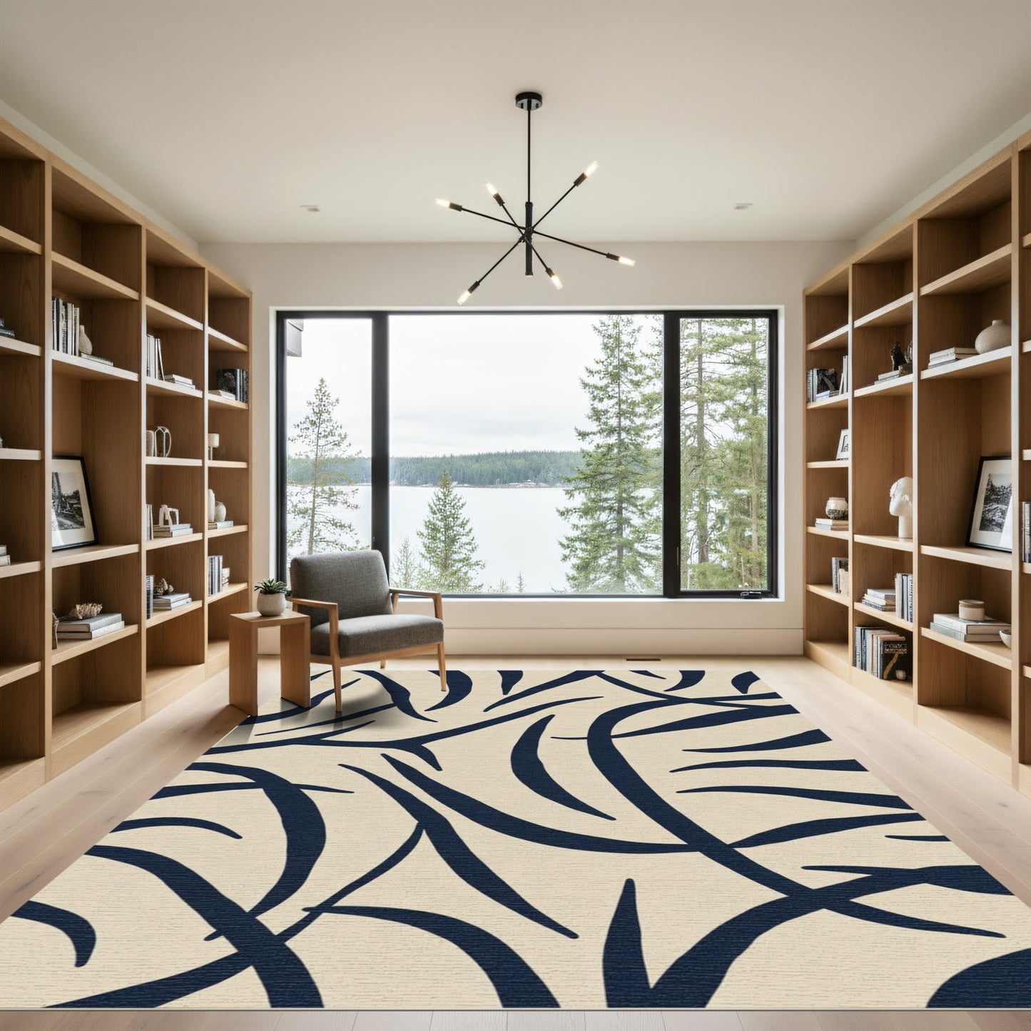 Navy Abstract Organic Swirl Rug