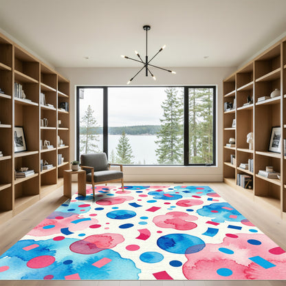 Playful Watercolor Blue and Pink Confetti Rug