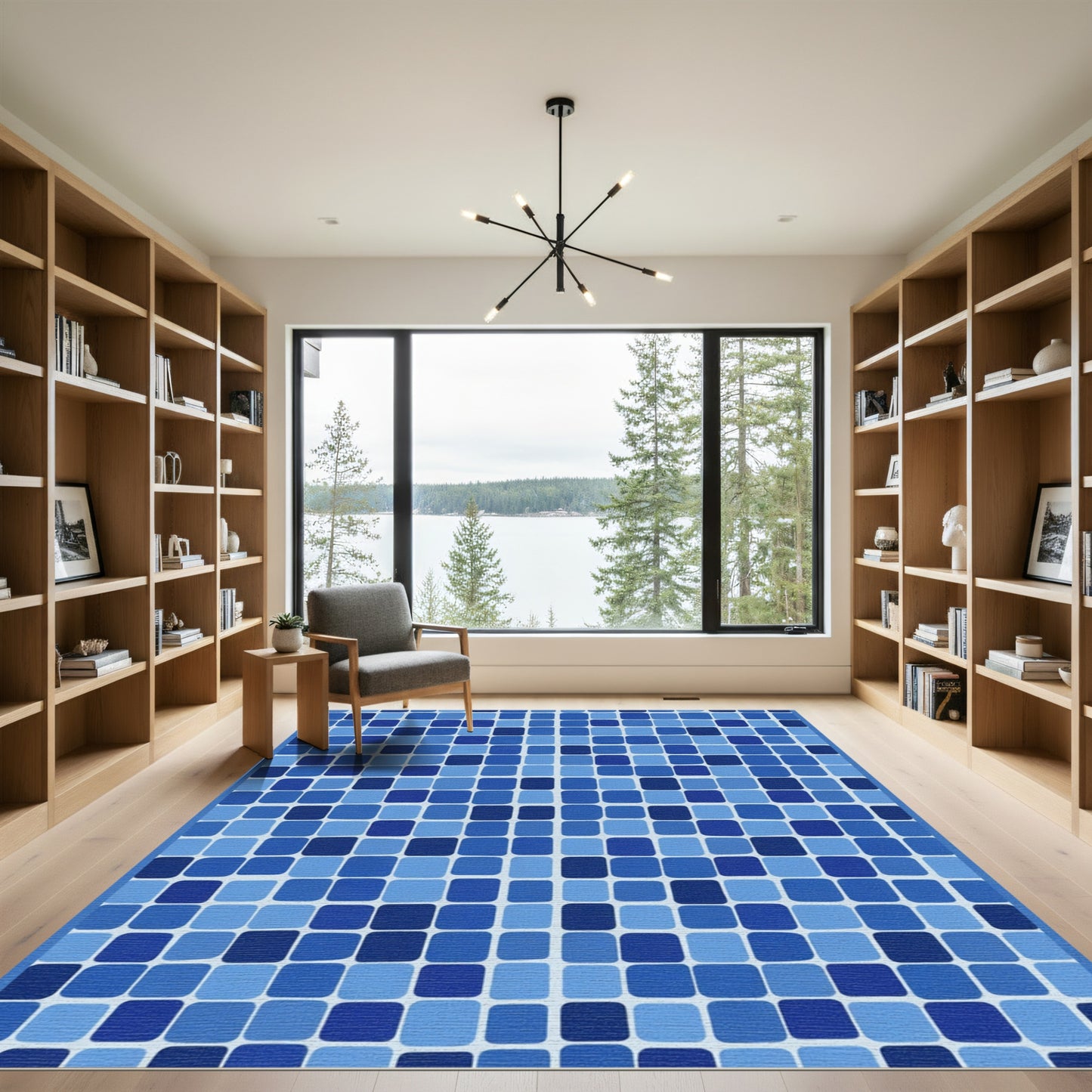 Ocean Blue Mosaic Squares Rug