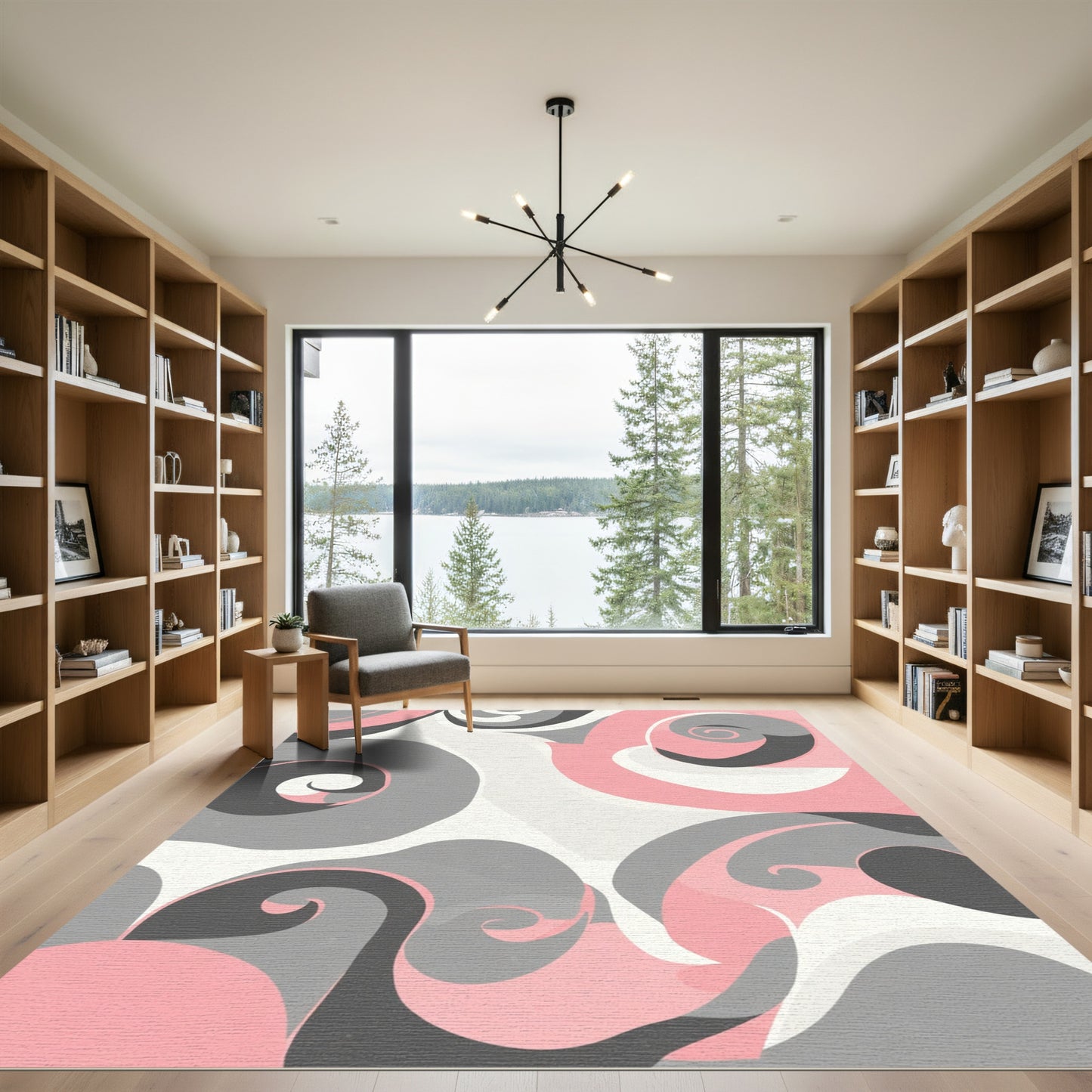 Soft Pink Gray Swirl Abstract Rug