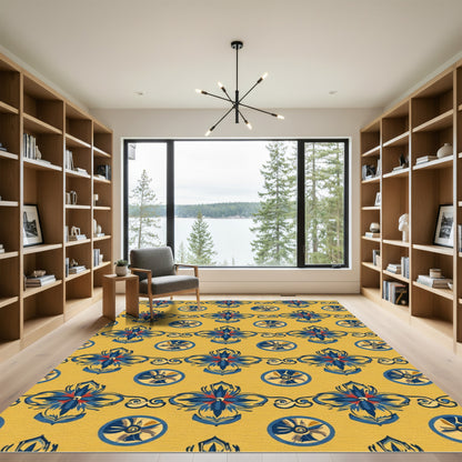 Golden Blue Floral Medallion Row Rug