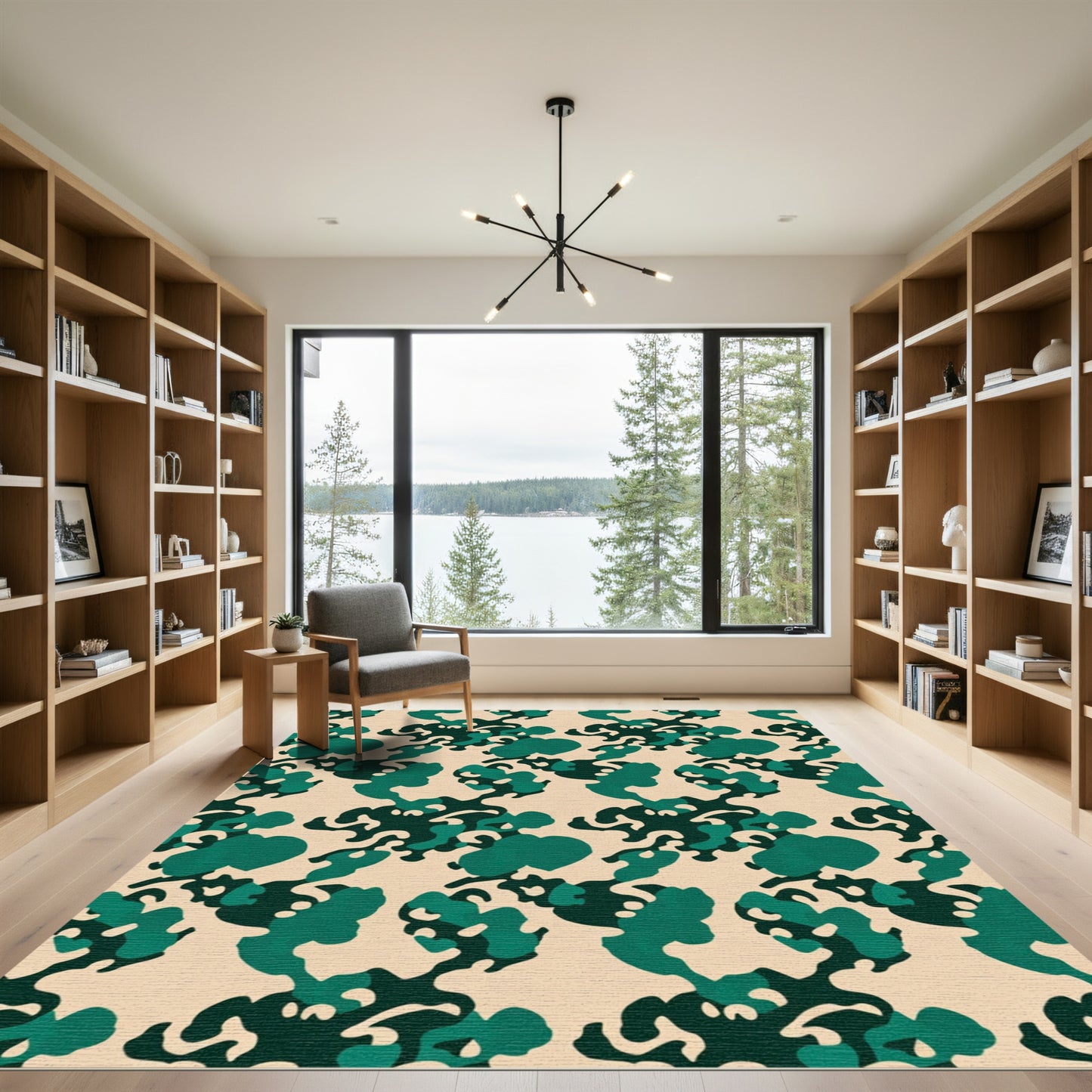 Deep Teal And Tan Camouflage Throw Rug