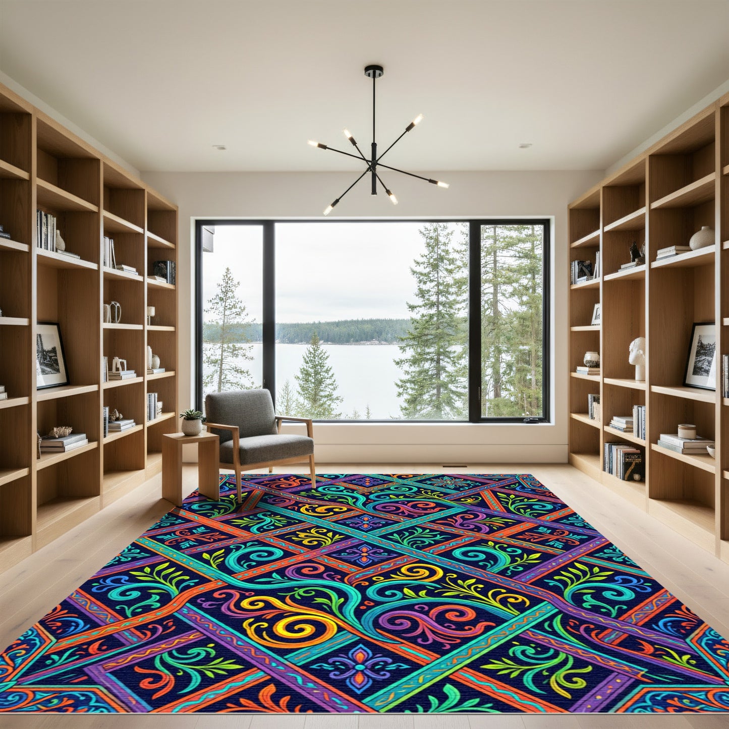 Vibrant Neon Ornate Swirl Tile Rug