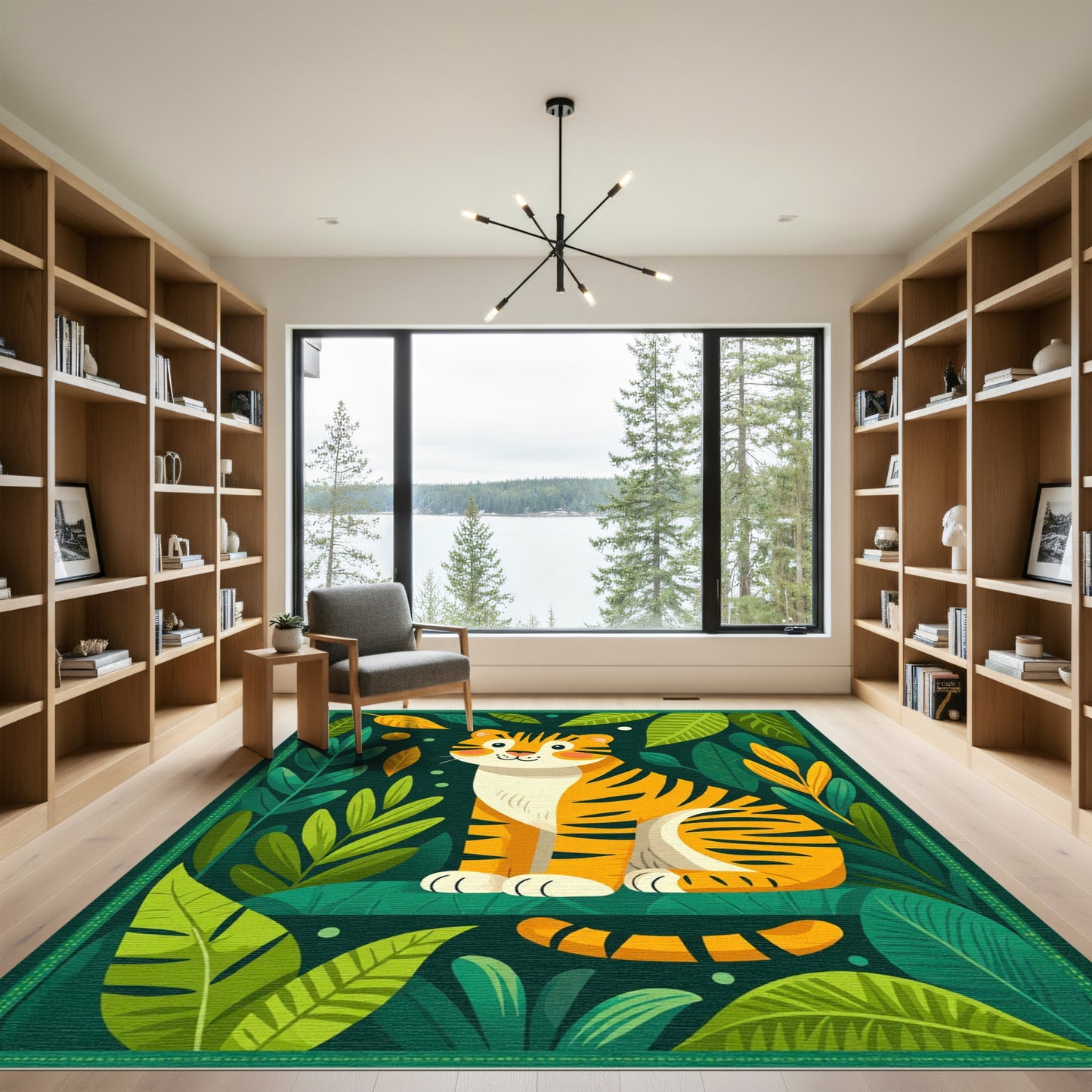 Vibrant Jungle Tiger Leafy Green Rug
