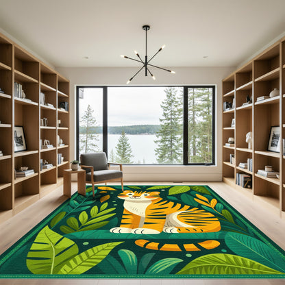 Vibrant Jungle Tiger Leafy Green Rug