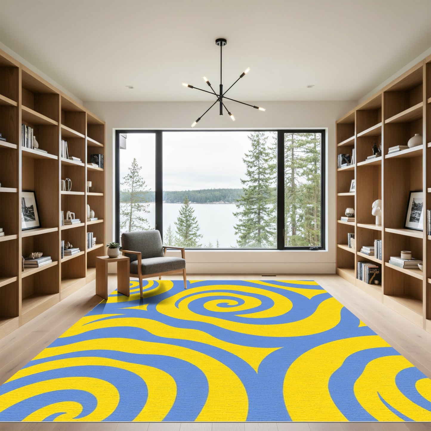 Abstract Blue Yellow Swirl Rug