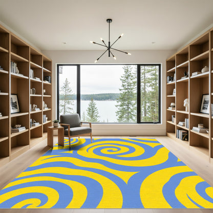 Abstract Blue Yellow Swirl Rug