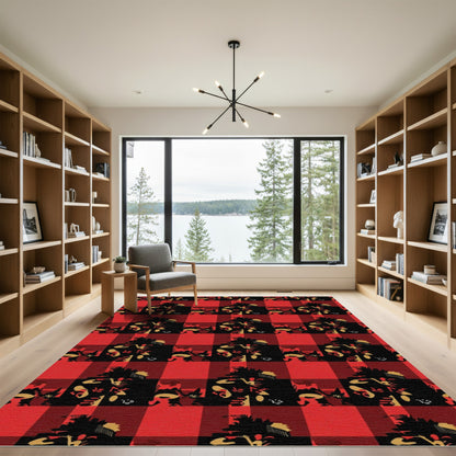 Red Black Plaid Abstract Animals Rug