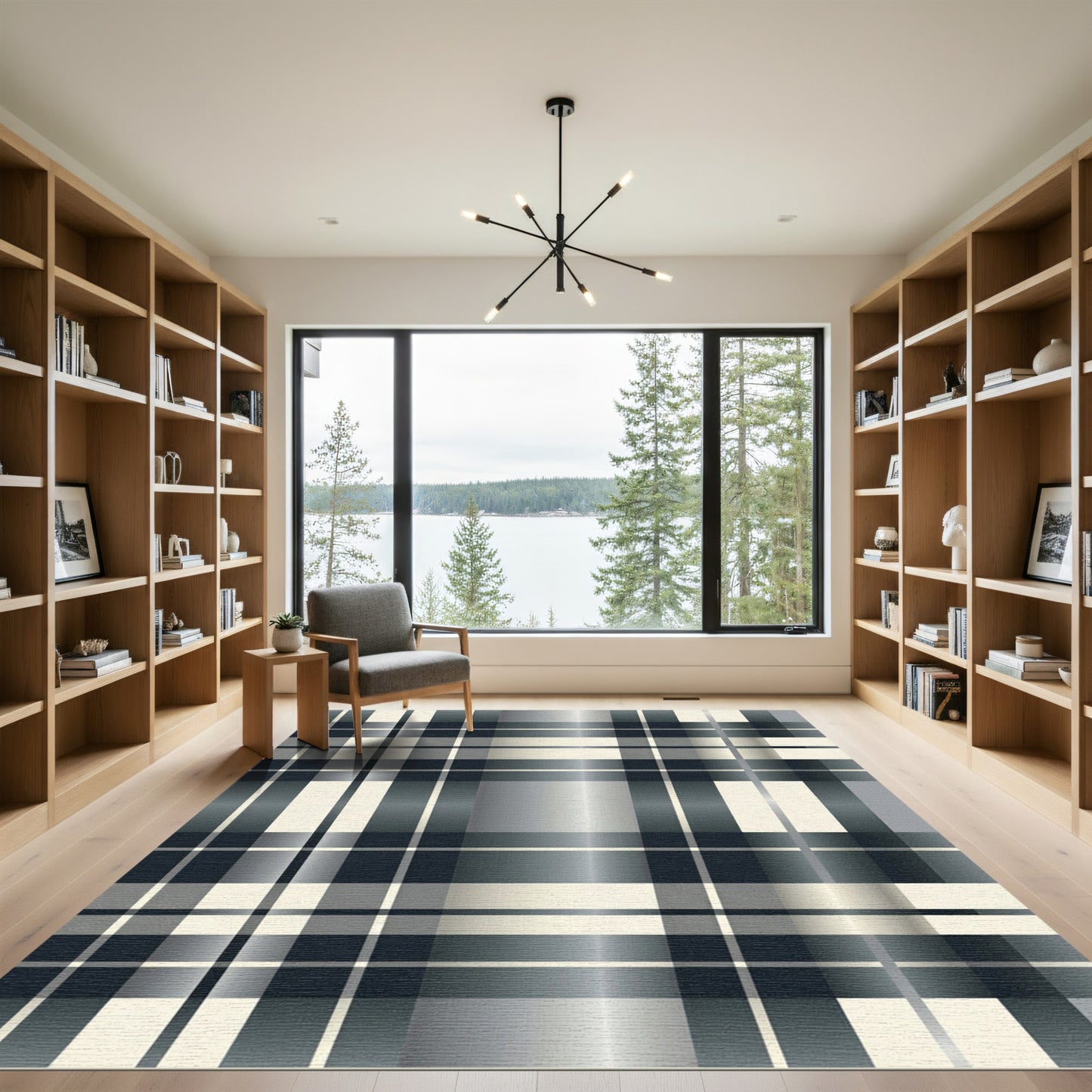 Cool Tones Plaid Squares Rug