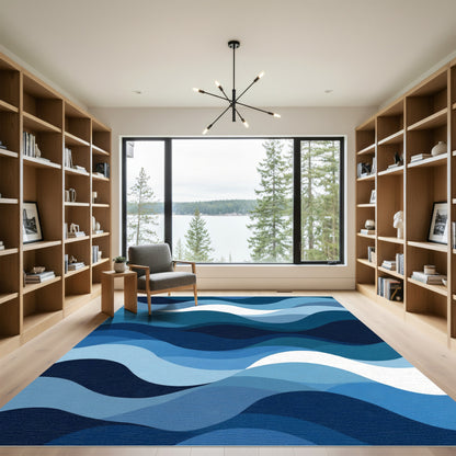 Deep Blue Ocean Wave Landscape Rug