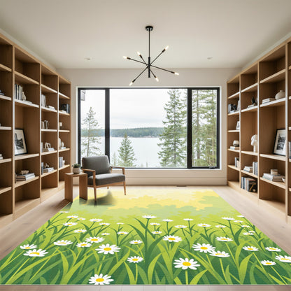 Charming White Daisy Meadow Garden Rug