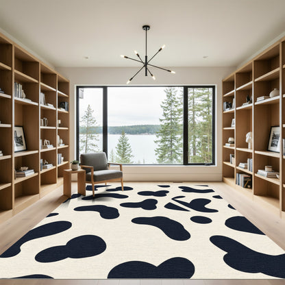 Creamy Black Abstract Blob Rug