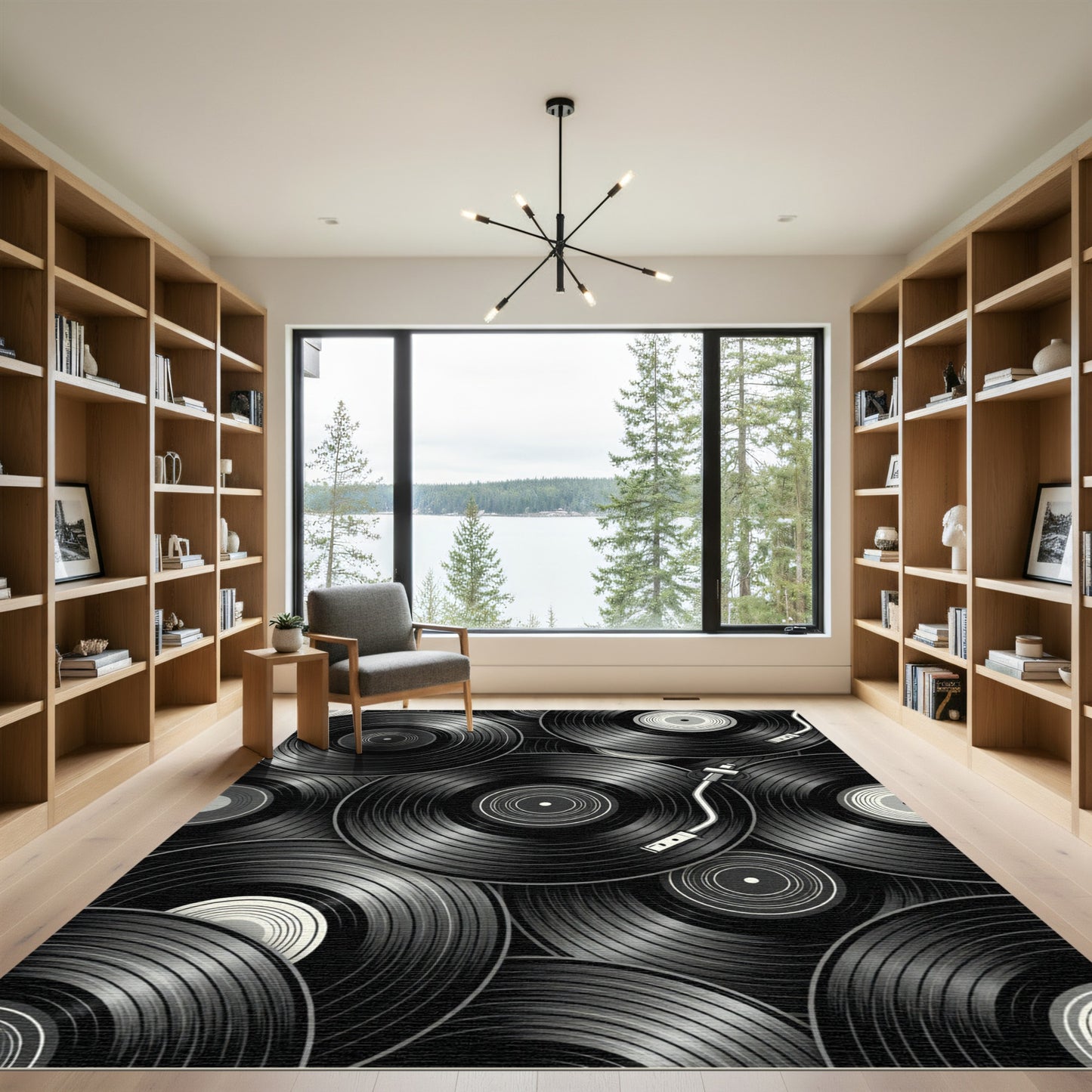Monochrome Vinyl Record Collage Art Rug