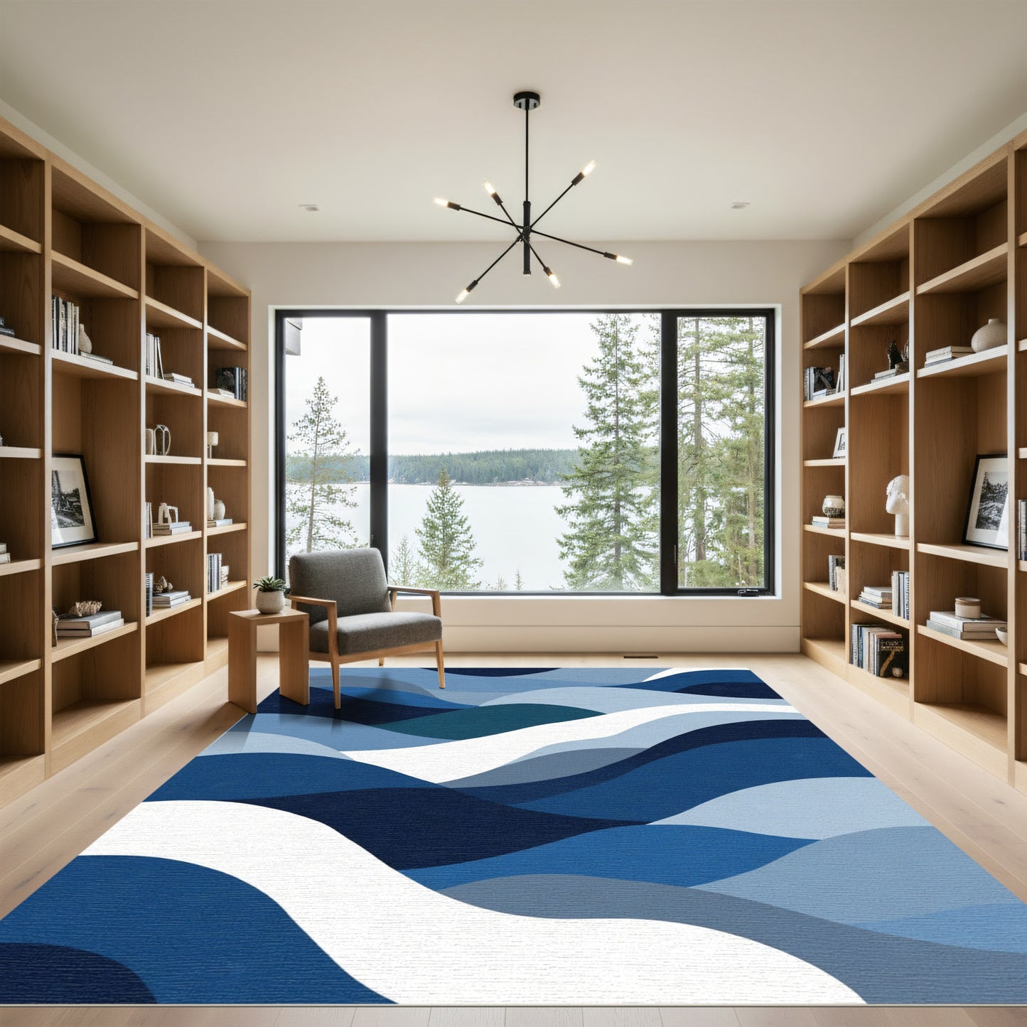Flowing Gradient Blues Layered Canvas Rug