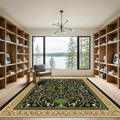 Ominous Black Green Floral Skull Rug