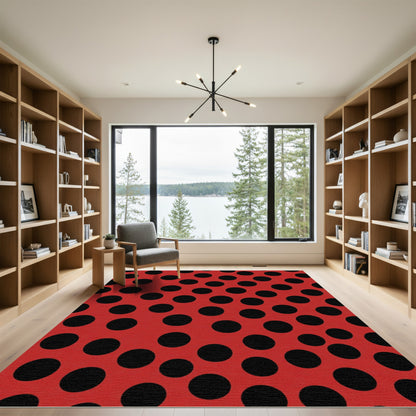 Classic Red Black Polka Dot Rug