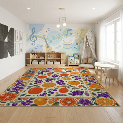 Whimsical Orange Grape Floral Border Rug