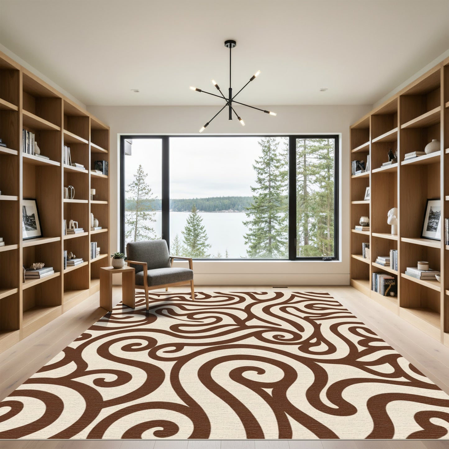 Brown Cream Swirl Abstract Rug
