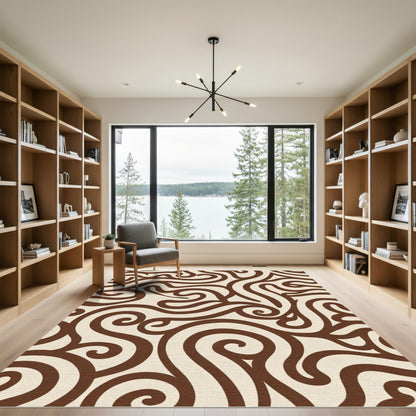 Brown Cream Swirl Abstract Rug