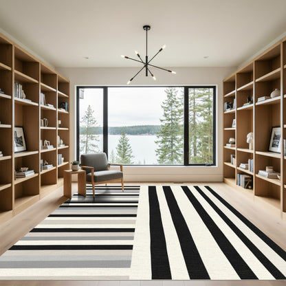 Black White Horizontal Vertical Stripe Rug