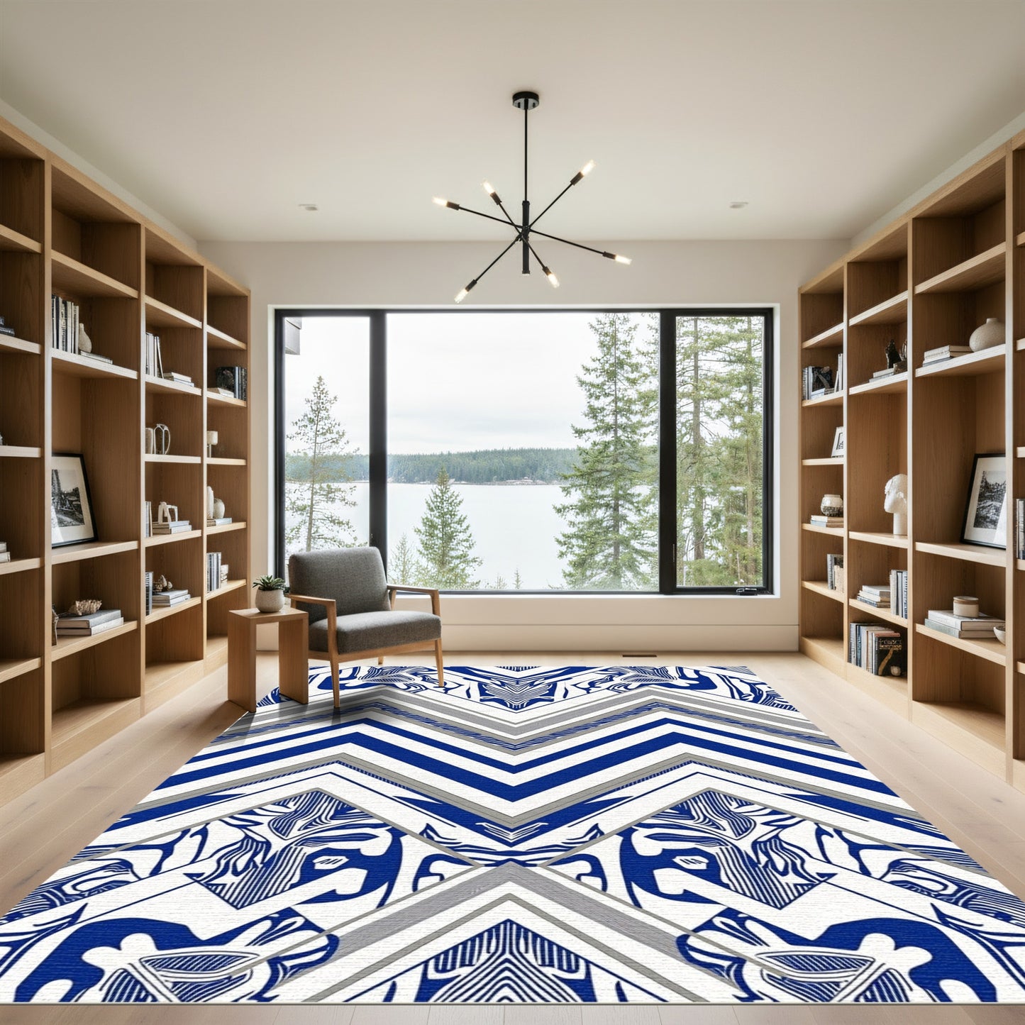 Bold Blue White Abstract Chevron Rug