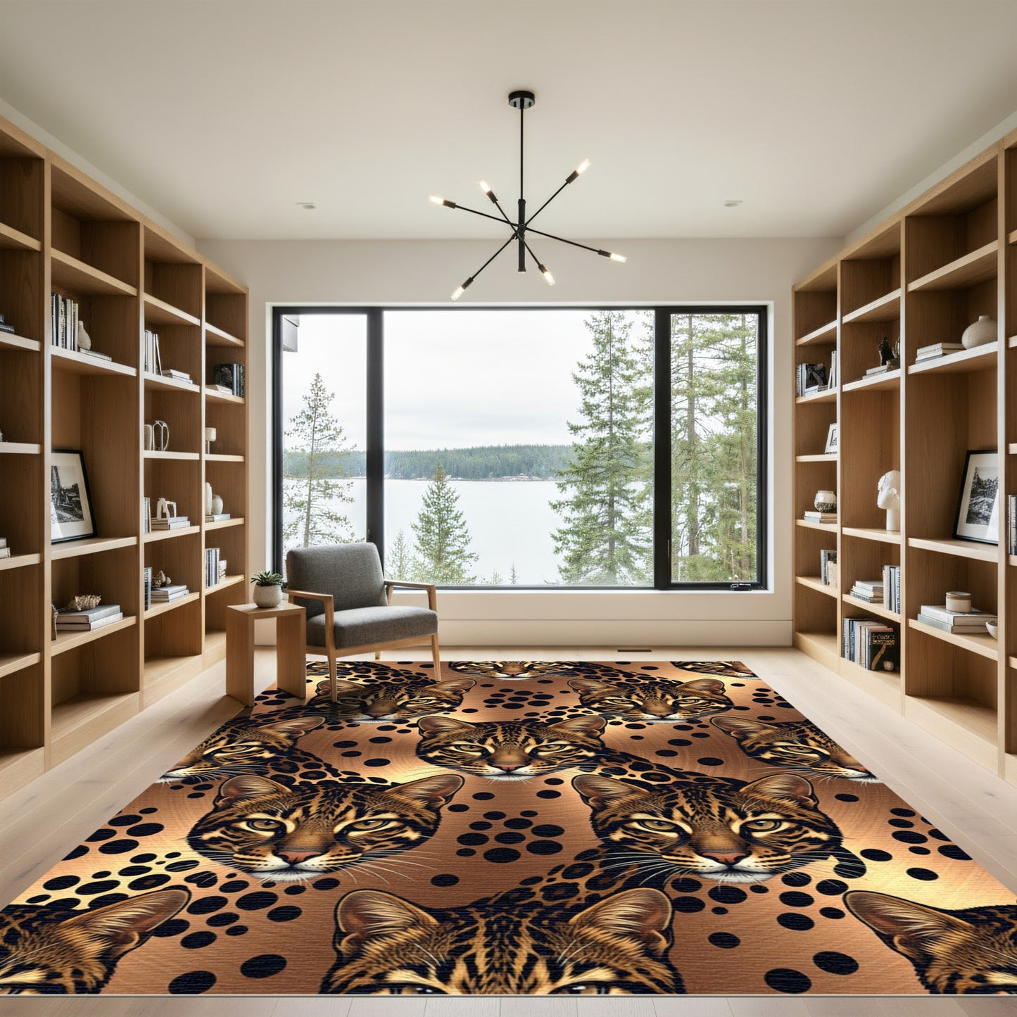 Golden Leopard Faces and Polka Dots Rug