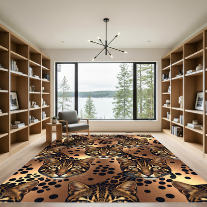 Golden Leopard Faces and Polka Dots Rug