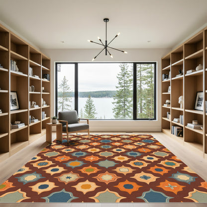 Terracotta Geometric Quatrefoil Medallion Rug