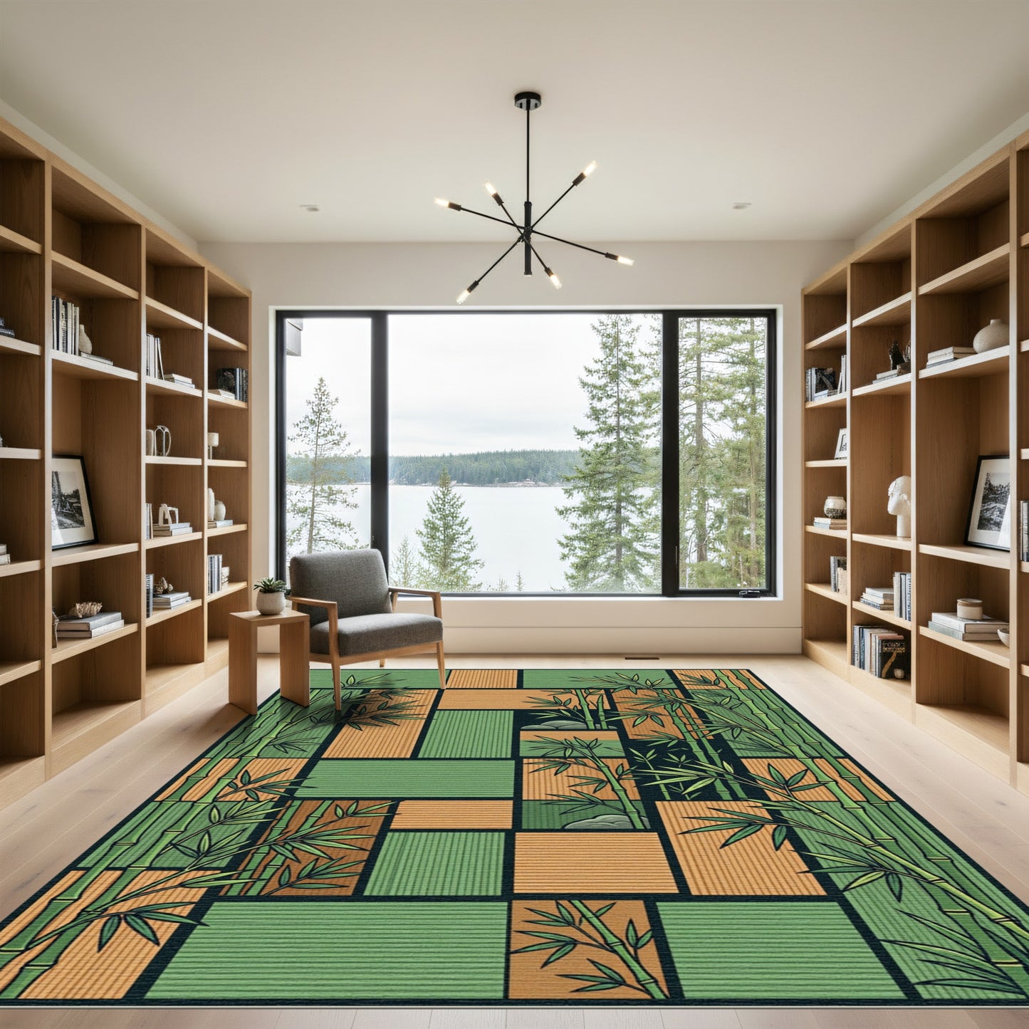 Zen Bamboo Grid Earth Tone Rug