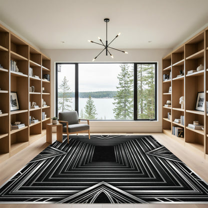 Art Deco Black Silver Geometric Rectangles Rug