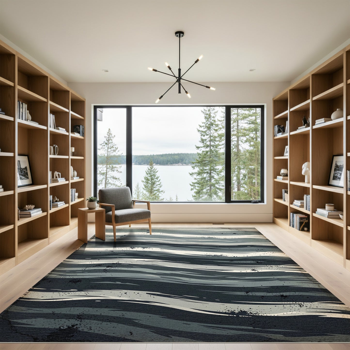Cool Gray Tonal Stripe Wave Rug
