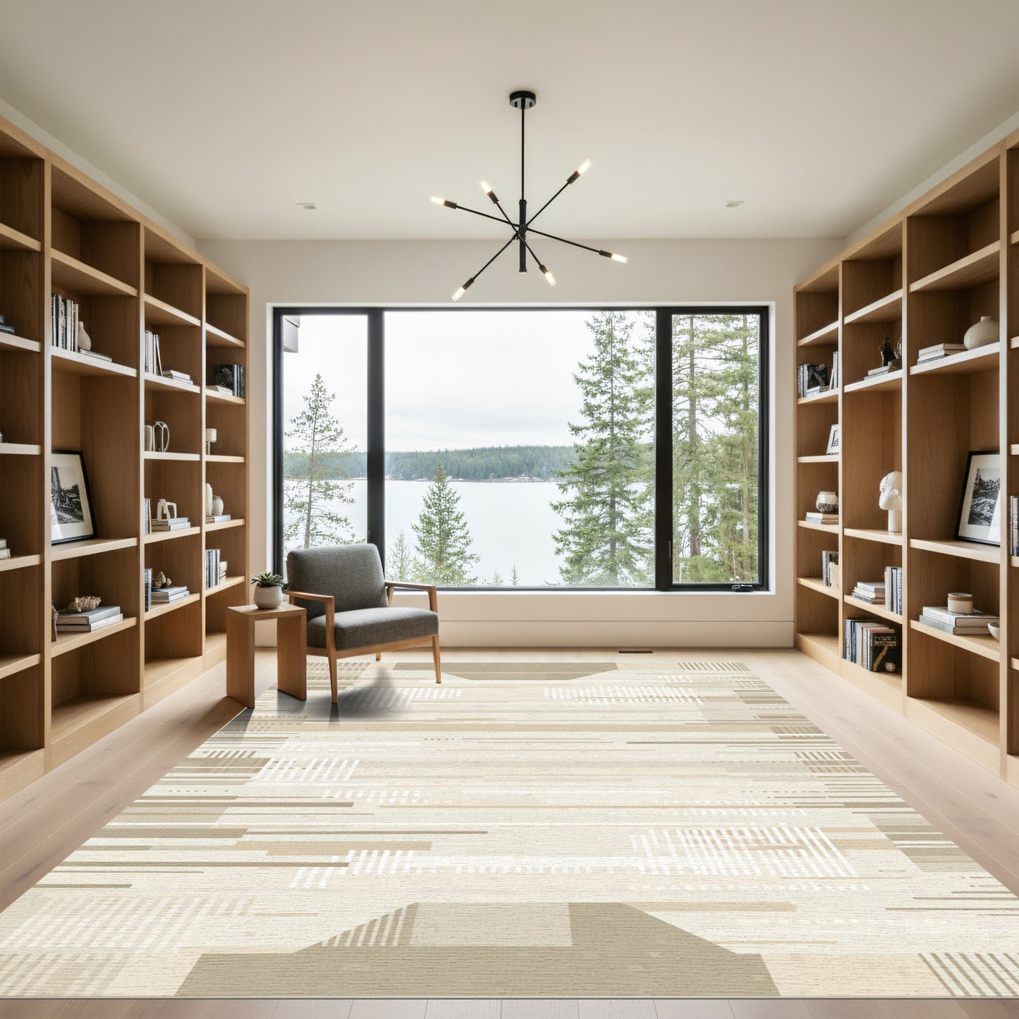 Neutral Beige Geometric Abstract Lines Rug