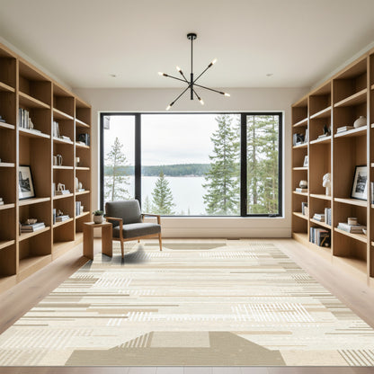 Neutral Beige Geometric Abstract Lines Rug