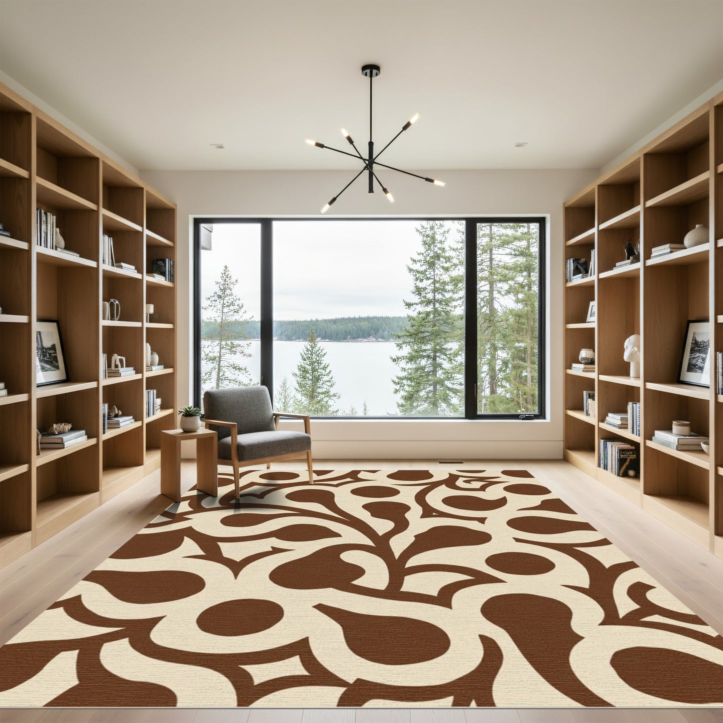 Brown Cream Organic Swirling Vine Rug