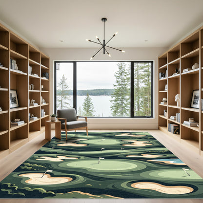 Abstract Golf Course Landscape Greenery Rug