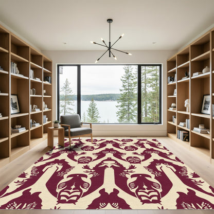 Crimson Stylized Figures Repeating Pattern Rug