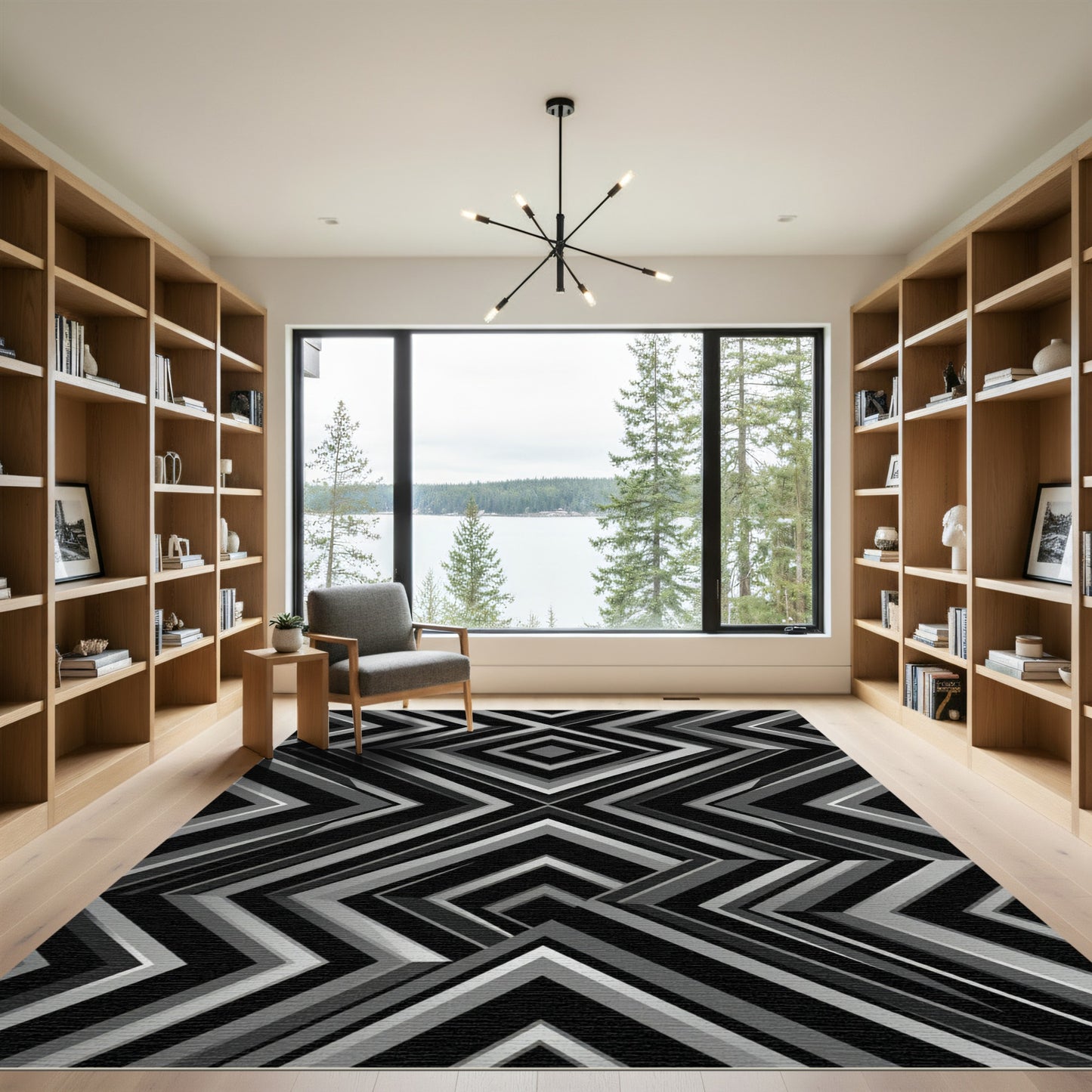 Monochromatic Geometric Diamond Chevron Art Rug