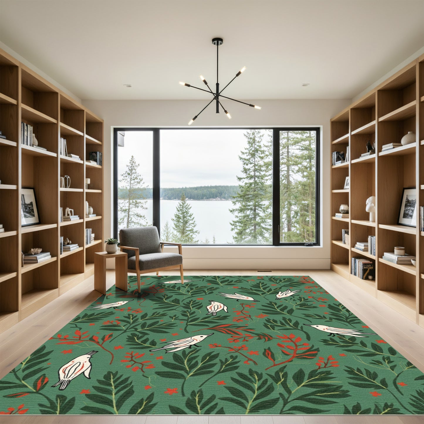 Emerald Green Bird and Berry Blossom Rug