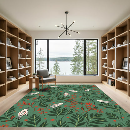 Emerald Green Bird and Berry Blossom Rug