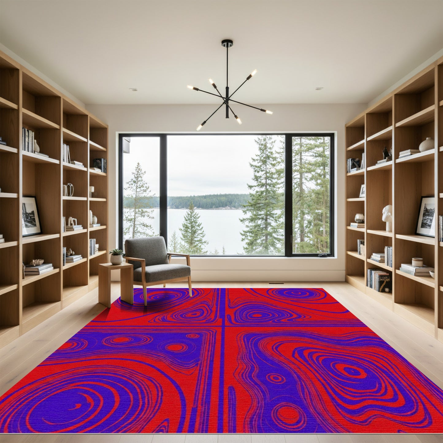 Electric Red Blue Swirl Topographical Rug