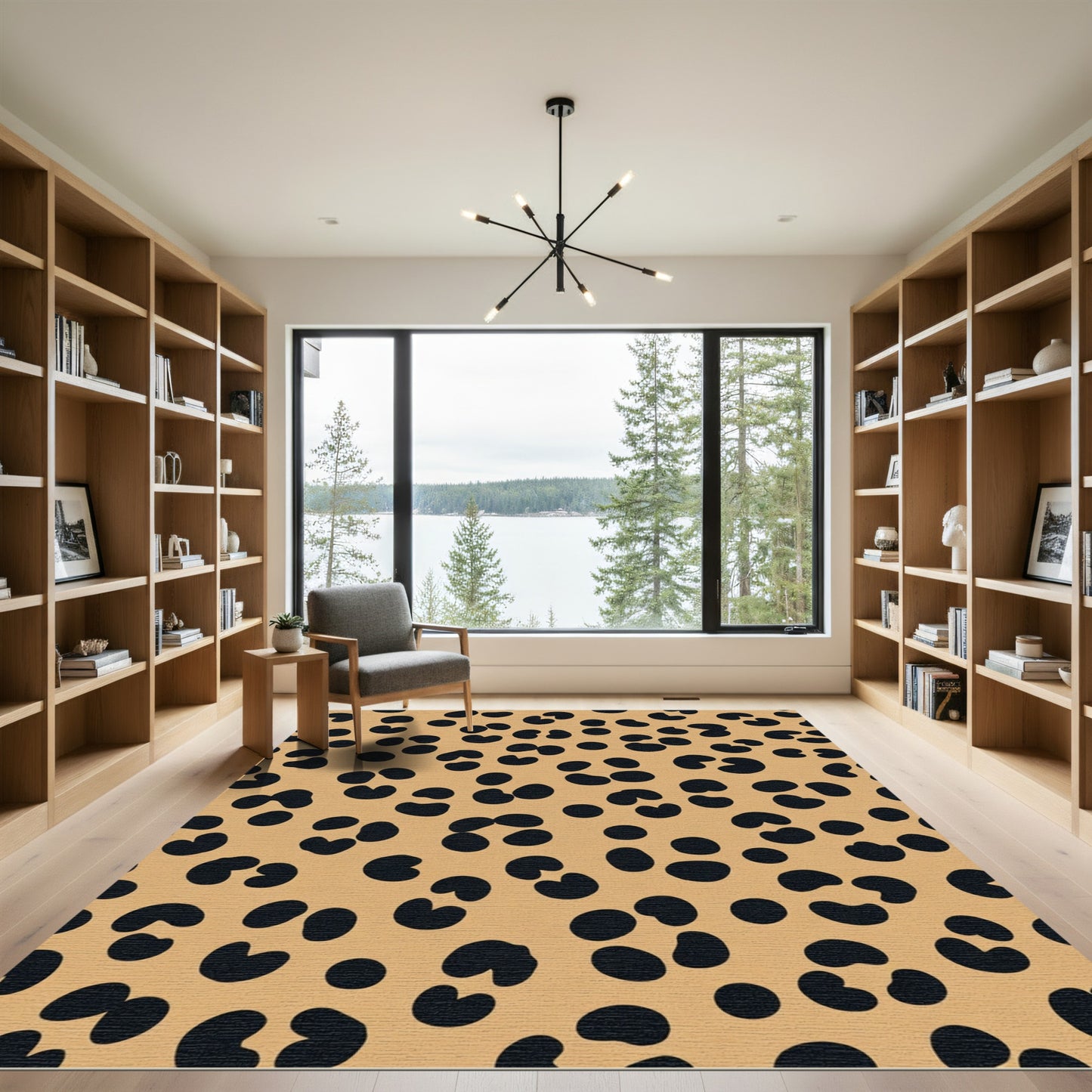 Tan Black Spotted Animal Print Rug