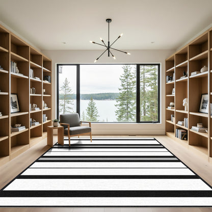 Bold Black White Gray Stripes Rug