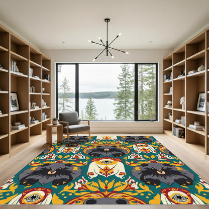 Teal Gray Bear Floral Emblem Rug