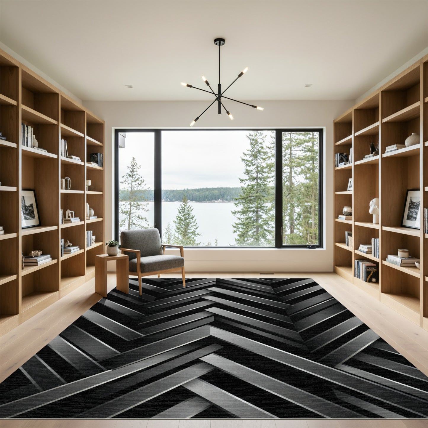 Monochrome Herringbone Interlocking Strips Rug