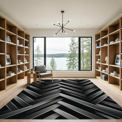 Monochrome Herringbone Interlocking Strips Rug