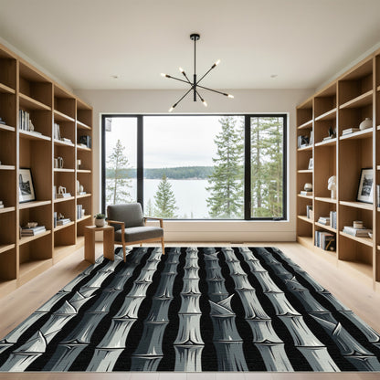 Monochromatic Gray Bamboo Forest Texture Rug