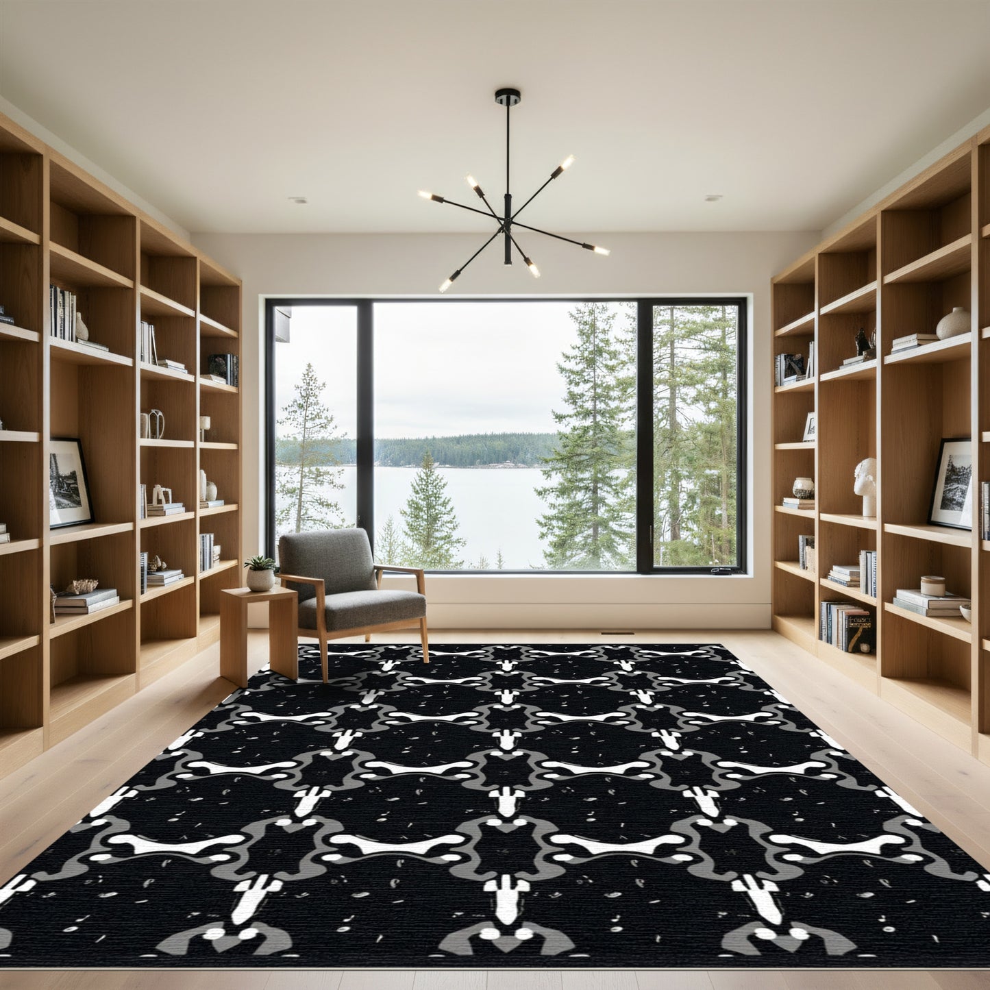 Black White Abstract Rhythmic Shapes Rug